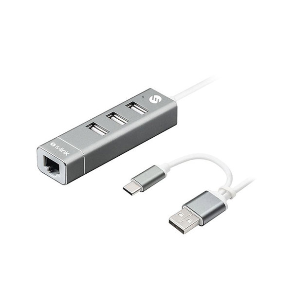 50760-1.jpg S-link Swapp SW-U222 Type-C & Usb 2.0 10/100Mbps 3 Port Usb Ethernet Hub Çoğaltıcı - Görsel 1